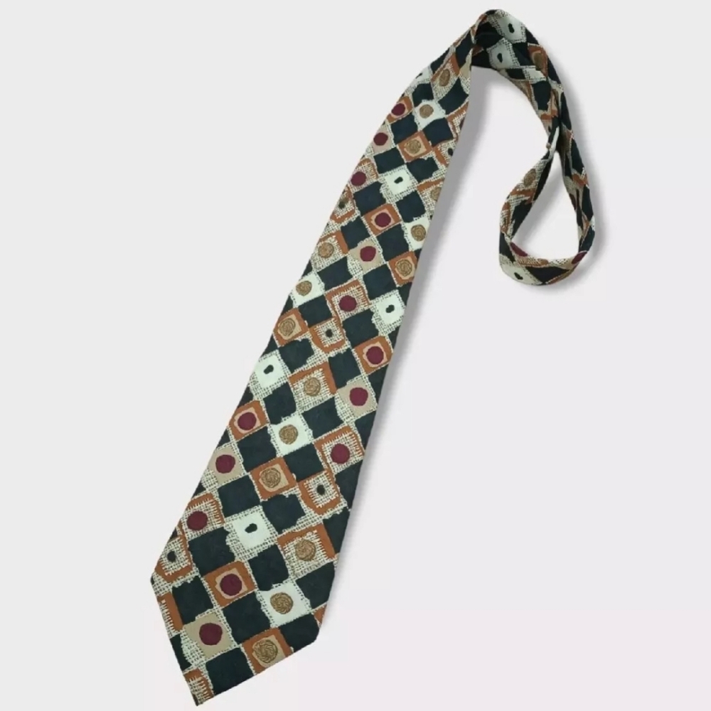 CERRUTI 1881 Black/Brown Geometric Silk LUXURY Tie FRANCE